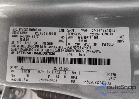 2021 Ford Ranger Xlt z USA, uszkodzony, nr VIN 1FTER4FH6MLD57820